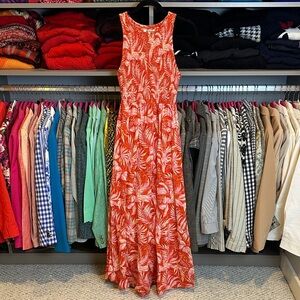 Rip Curl orange/pink sleeveless smocked side slits maxi dress size S